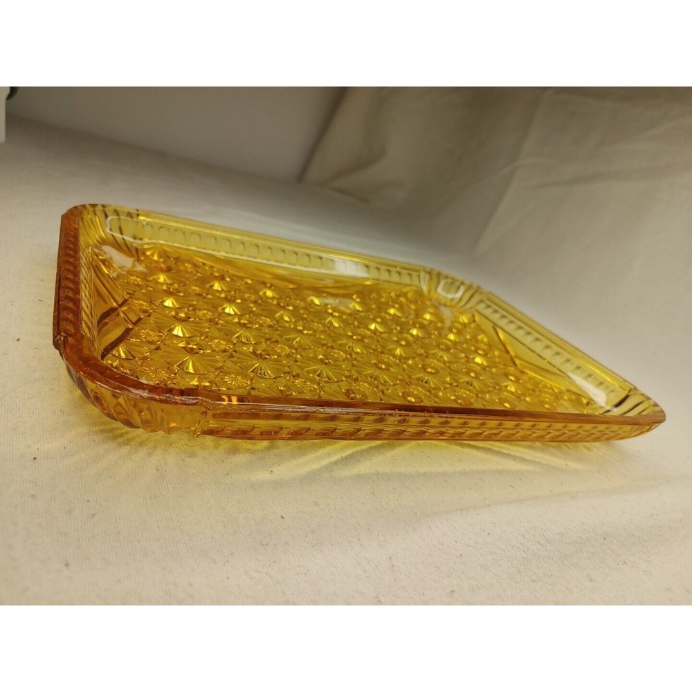 Stunning‎ Vintage 8X11" RECTANGLE STARBURST AMBER GLASS DISH A47